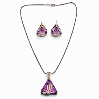 Pink Topaz Cubic Zirconia American Diamond Victorian Plated Pendant Set