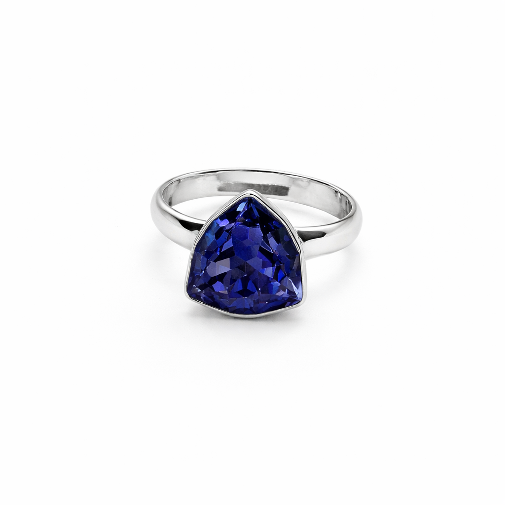 Purple Velvet Swarovski Crystal Silver Plated Adjustable Ring