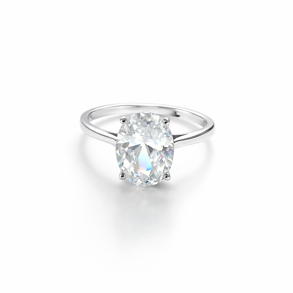 Solitaire Cubic Zirconia Ice Cut American Diamond Silver Plated Adjustable Ring