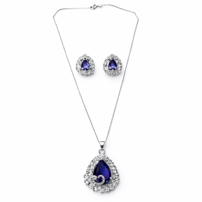 Purple Amethyst Cubic Zirconia American Diamond Silver Plated Pendant Set