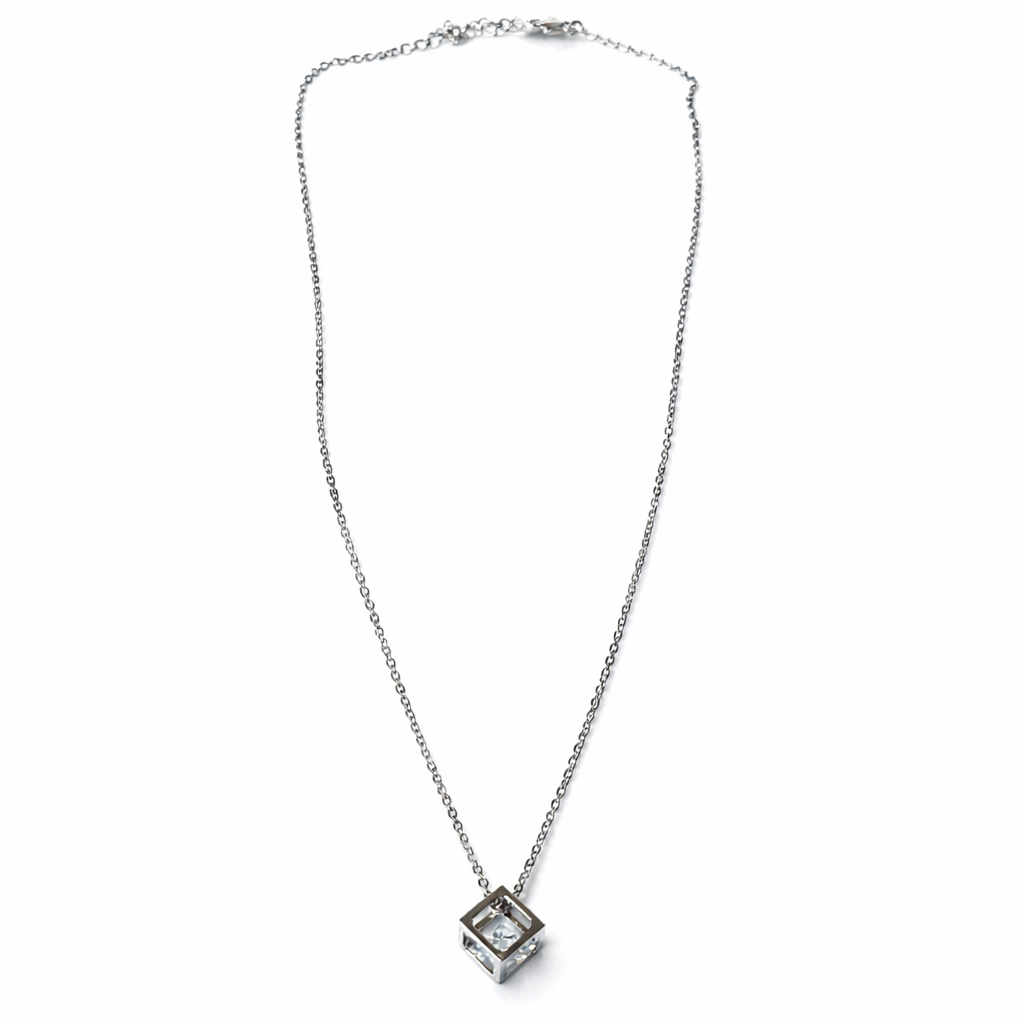 Solitaire American Diamond Silver Plated Anti-Tarnish Necklace
