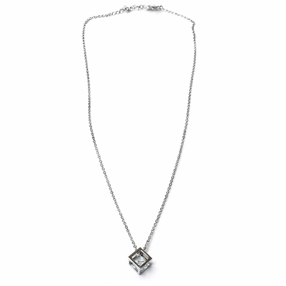 Solitaire American Diamond Silver Plated Anti-Tarnish Necklace