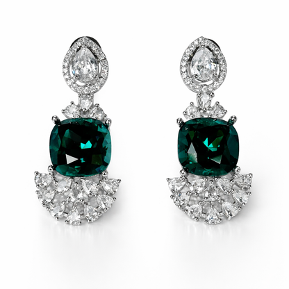 Green Emerald Swarovski Crystal American Diamond Silver Plated Earrings