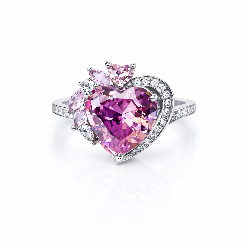 Pink Topaz Cubic Zirconia Ice Cut American Diamond Silver Plated Adjustable Ring