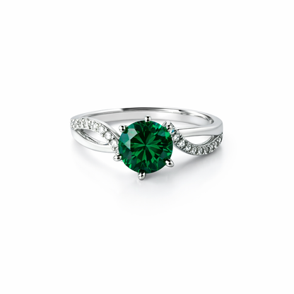 Sea Green Topaz Cubic Zirconia American Diamond Silver Plated Adjustable Ring