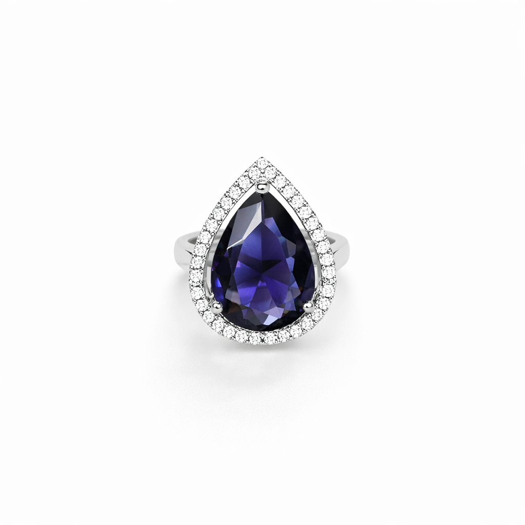 Purple Amethyst Cubic Zirconia American Diamond Silver Plated Adjustable Ring