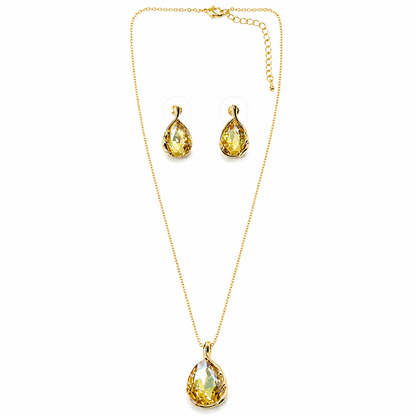 Yellow Smoked Topaz Cubic Zirconia American Diamond Gold Plated Pendant Set