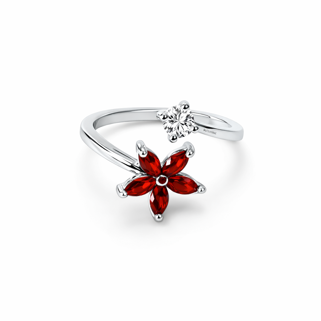 Red Ruby Cubic Zirconia American Diamond Silver Plated Adjustable Ring
