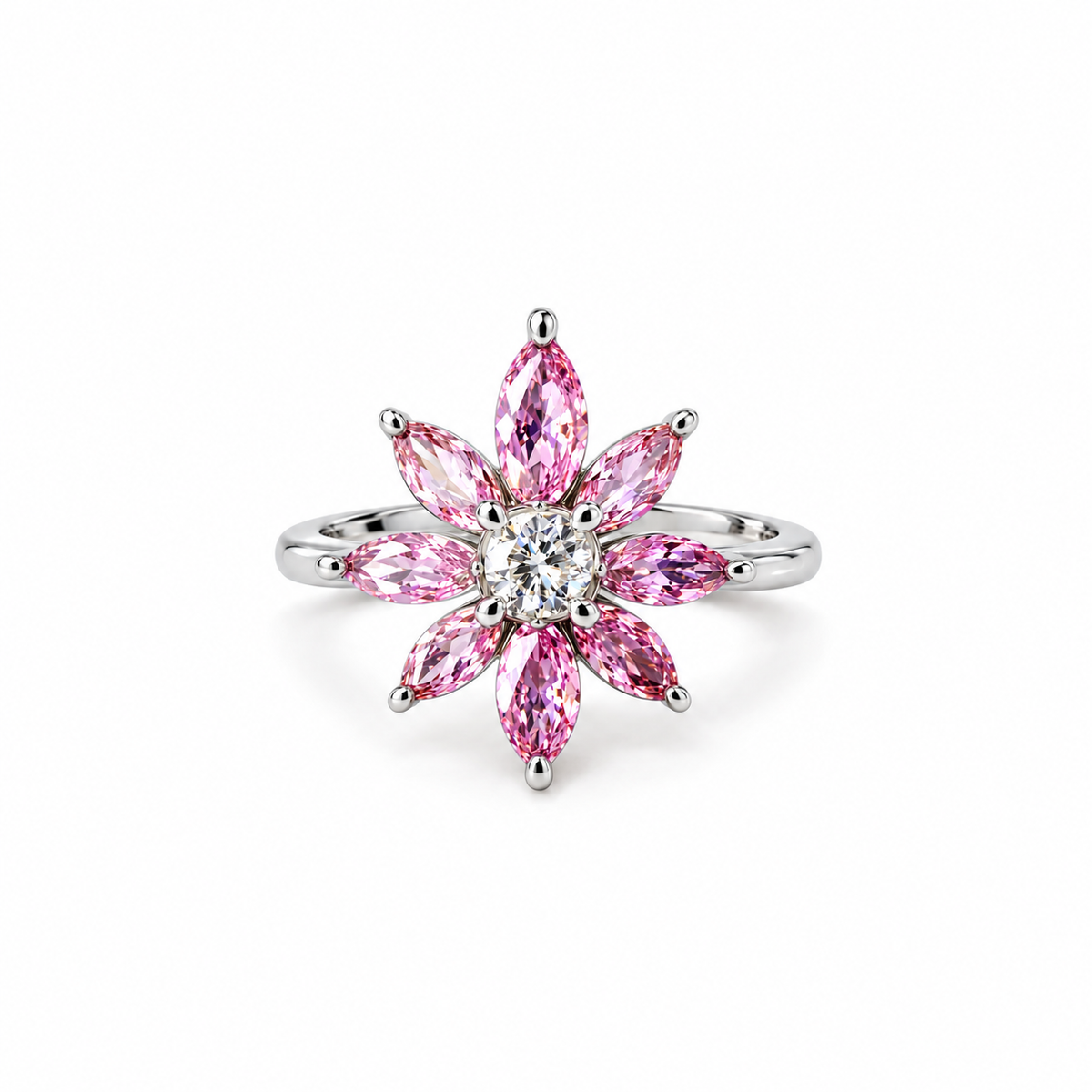 Pink Topaz Cubic Zirconia Ice Cut American Diamond Silver Plated Adjustable Ring