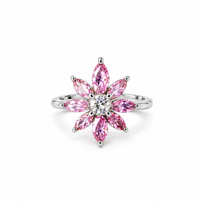 Pink Topaz Cubic Zirconia Ice Cut American Diamond Silver Plated Adjustable Ring