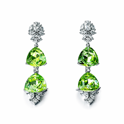 Green Peridot Swarovski Crystal American Diamond Silver Plated Earrings