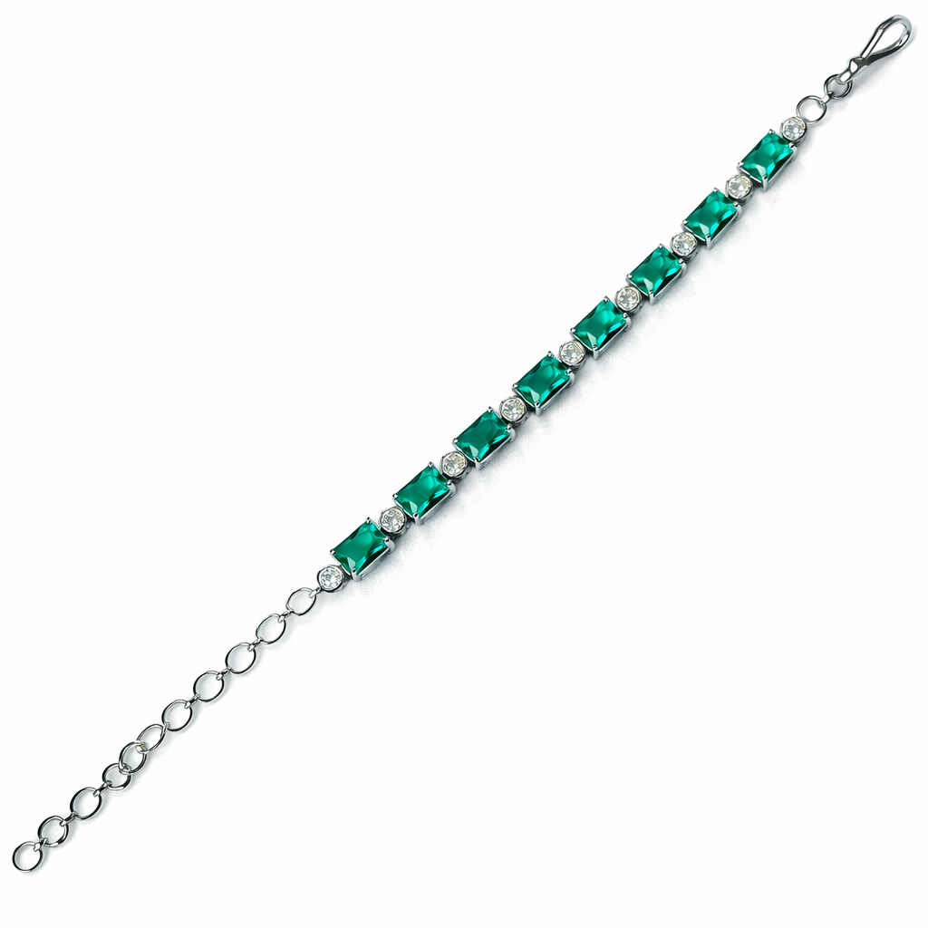 Sea Green Topaz Cubic Zirconia American Diamond Silver Plated Bracelet