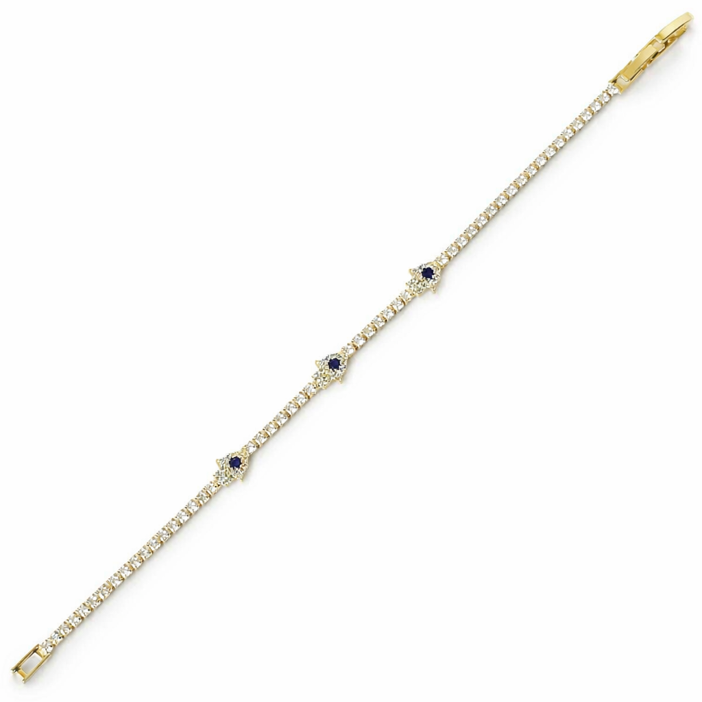 Evil Eye Blue American Diamond Gold Plated Bracelet