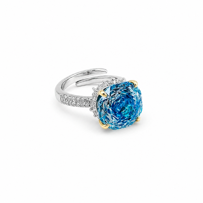 Aqua Blue White Sapphire Cubic Zirconia Ice Cut American Diamond Gold/Silver Plated Adjustable Ring