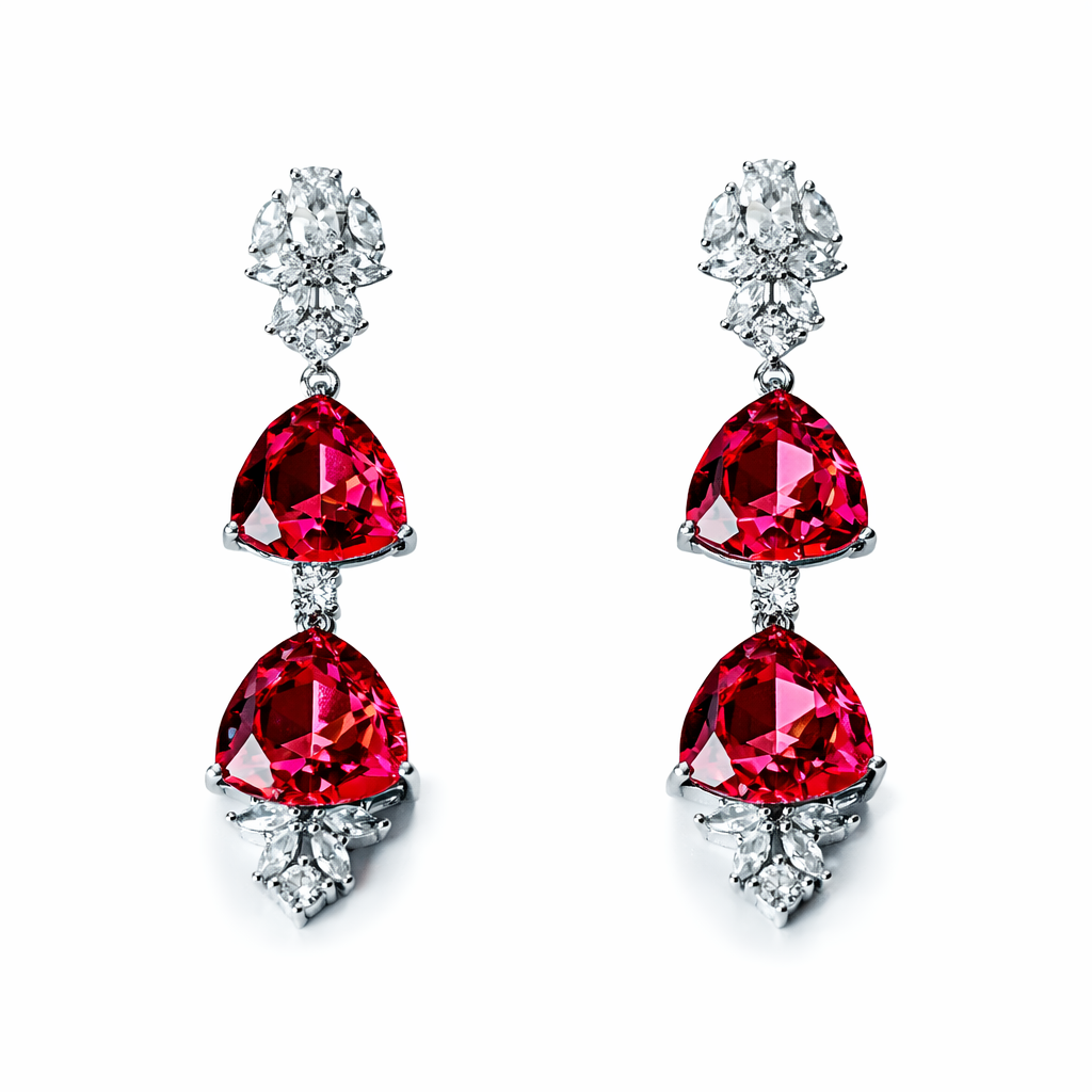 Red Siam Swarovski Crystal American Diamond Silver Plated Earrings