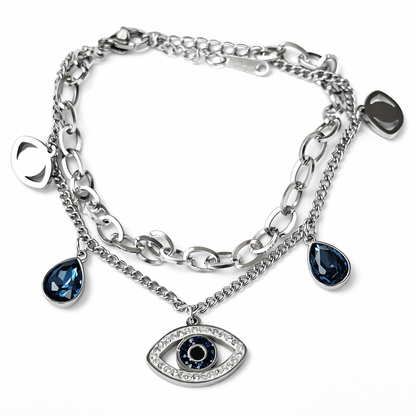 Evil Eye Sapphire Blue Inspired CZ Silver-Plated Stainless Steel Bracelet