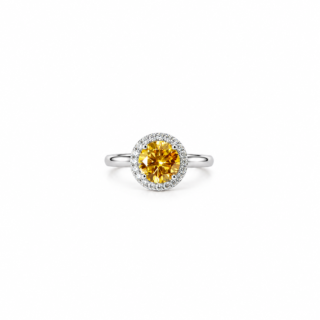 Yellow Topaz Cubic Zirconia Ice Cut American Diamond Silver Plated Adjustable Ring