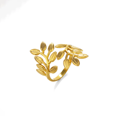Leaf Design Stainless Steel Gold Plated Adjustable Ring