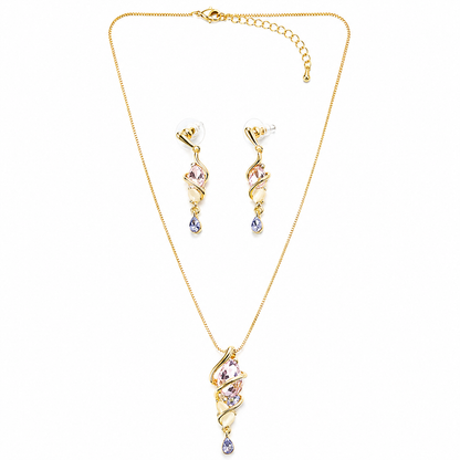 Light Purple Amethyst & Pink Topaz Cubic Zirconia American Diamond Gold Plated Pendant Set