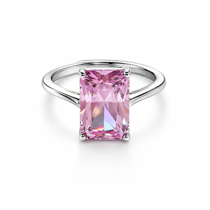 Pink Topaz Cubic Zirconia Ice Cut American Diamond Silver Plated Adjustable Ring