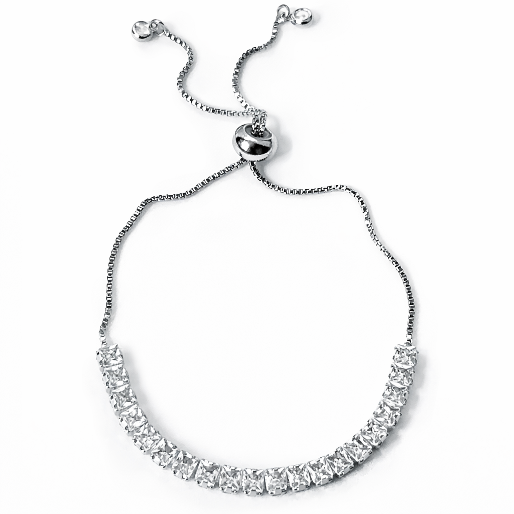 Solitaire Cubic Zirconia American Diamond Silver Plated Adjustable Bracelet