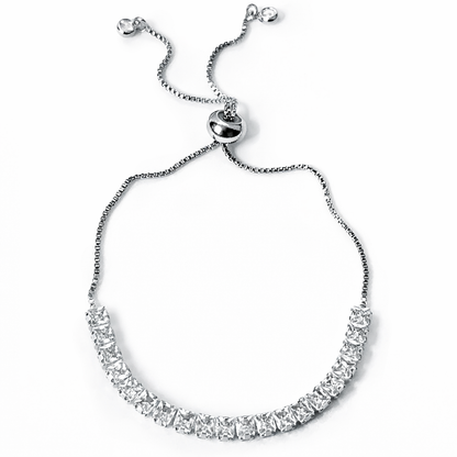 Solitaire Cubic Zirconia American Diamond Silver Plated Adjustable Bracelet