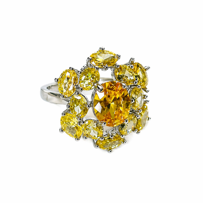 Yellow Topaz Cubic Zirconia Ice Cut American Diamond Silver Plated Adjustable Ring