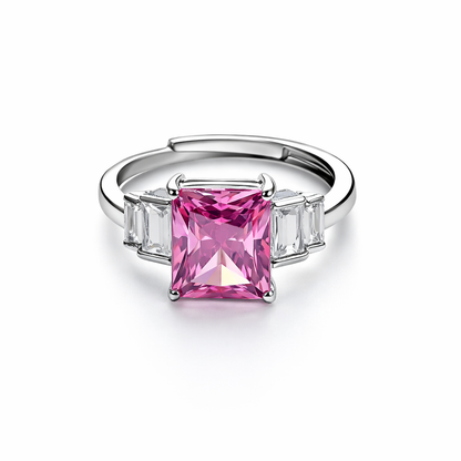 Pink Topaz Cubic Zirconia Ice Cut American Diamond Silver Plated Adjustable Ring