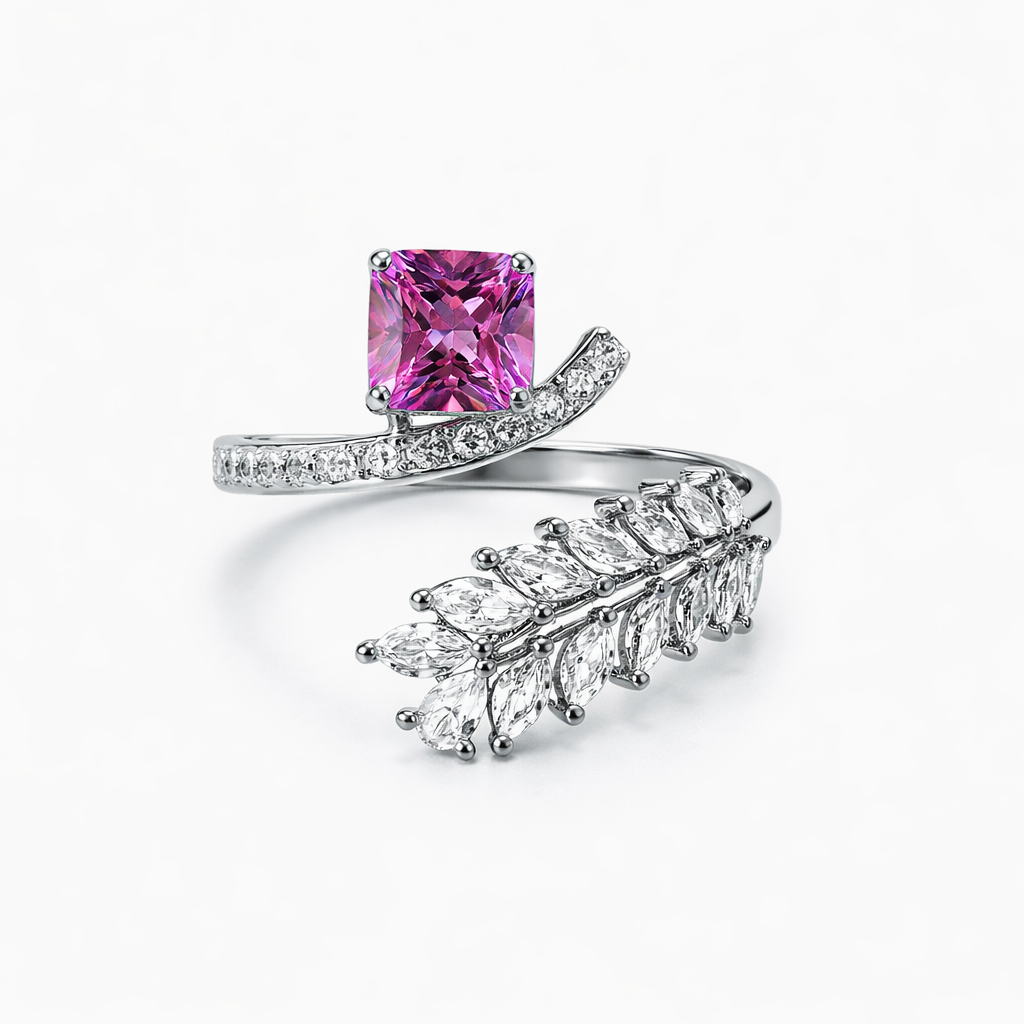 Pink Topaz Cubic Zirconia Ice Cut American Diamond Silver Plated Adjustable Ring