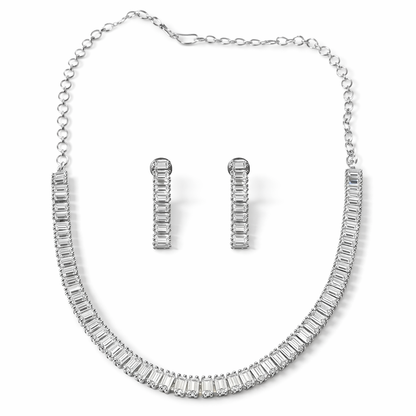 Solitaire Cubic Zirconia American Diamond Silver Plated Necklace Set