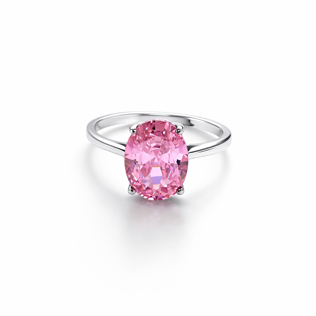 Pink Topaz Cubic Zirconia Ice Cut American Diamond Silver Plated Adjustable Ring