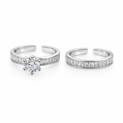 Solitaire Cubic Zirconia American Diamond Silver Plated Adjustable Ring