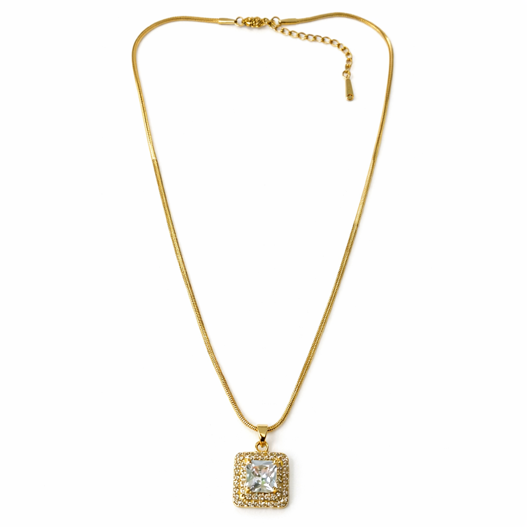 Solitaire Cubic Zirconia American Diamond Gold Plated Anti-Tarnish Necklace