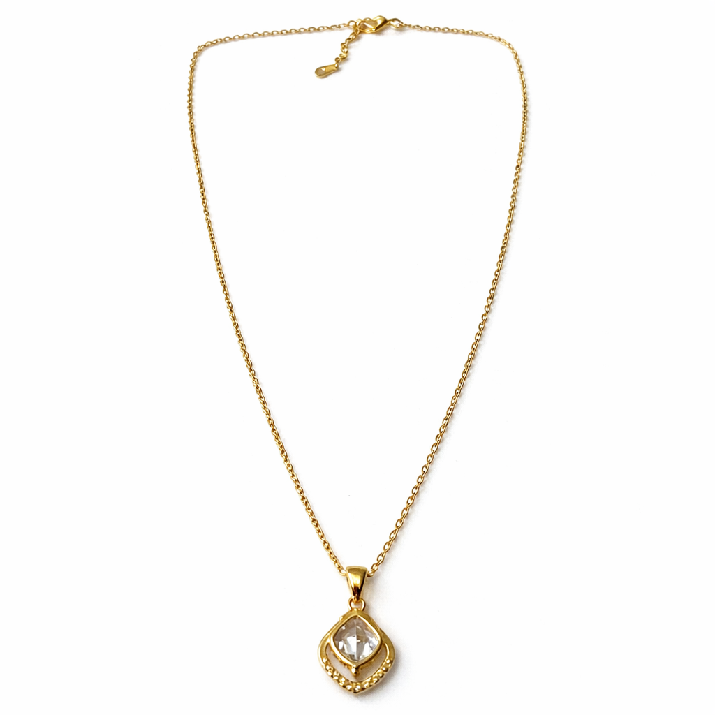 Solitaire American Diamond Gold Plated Anti-Tarnish Necklace