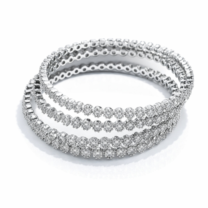 Solitaire Cubic Zirconia American Diamond Silver Plated Bangles, Set of 4