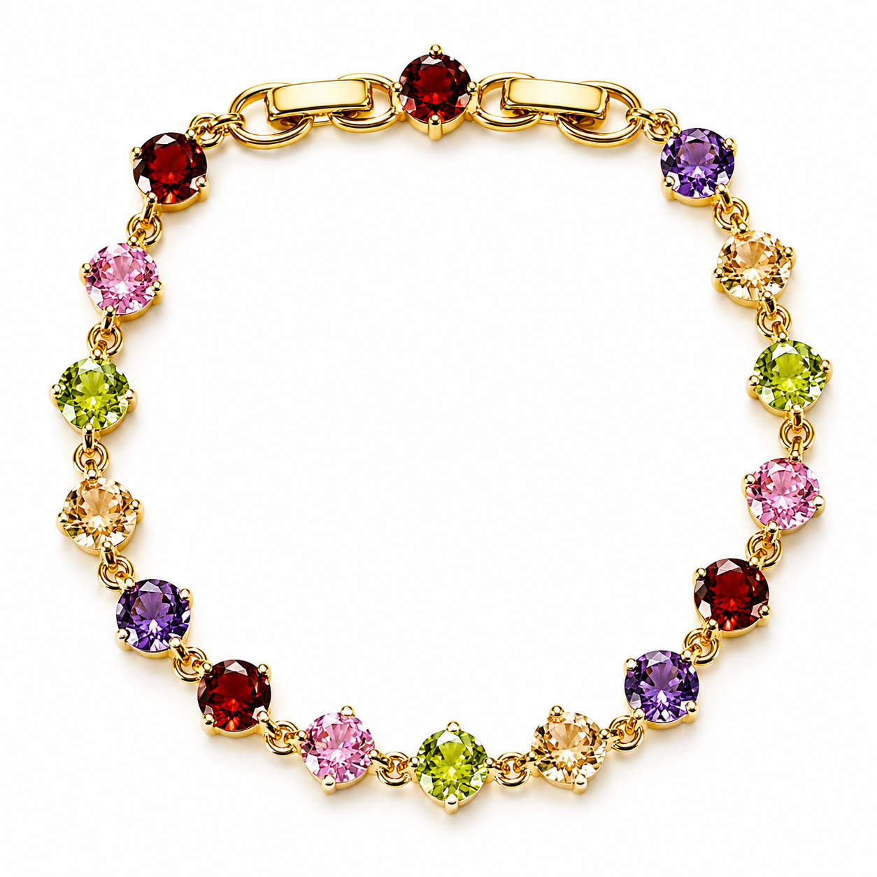Multi Color Cubic Zirconia American Diamond Gold Plated Stainless Steel Bracelet