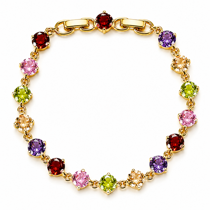 Multi Color Cubic Zirconia American Diamond Gold Plated Stainless Steel Bracelet