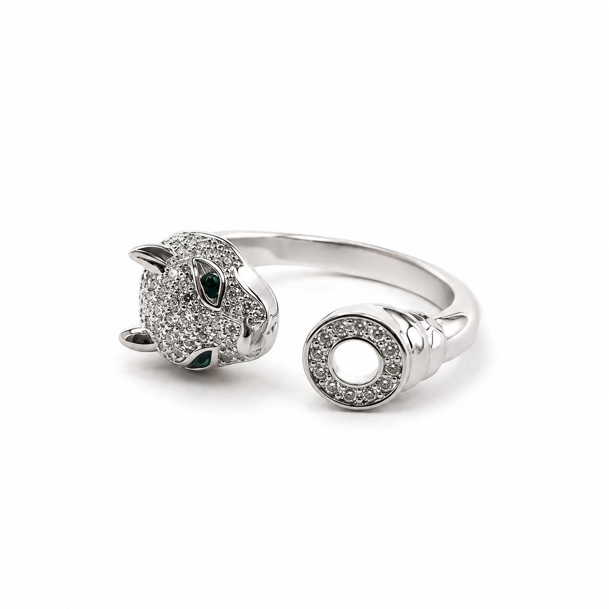 Jaguar Design American Diamond Silver Plated Adjustable Ring