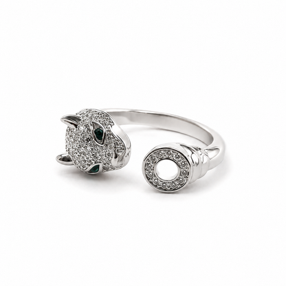 Jaguar Design American Diamond Silver Plated Adjustable Ring