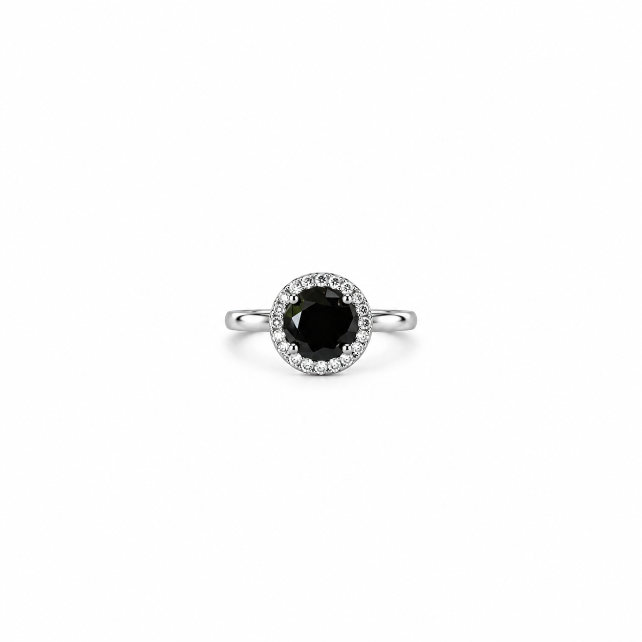 Black Zirconia Ice Cut American Diamond Silver Plated Adjustable Ring