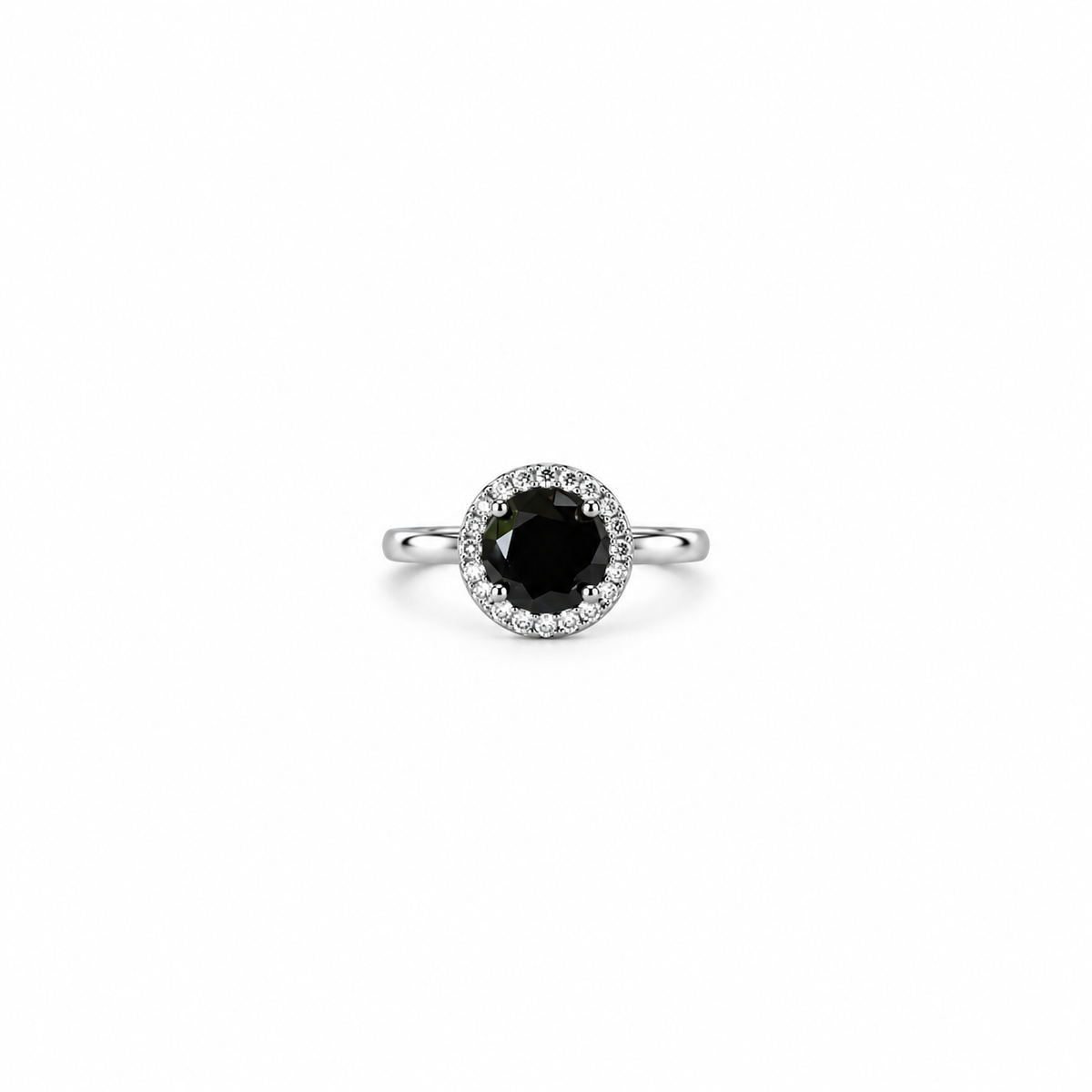 Black Zirconia Ice Cut American Diamond Silver Plated Adjustable Ring