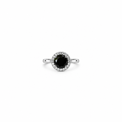 Black Zirconia Ice Cut American Diamond Silver Plated Adjustable Ring
