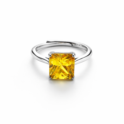 Yellow Topaz Cubic Zirconia Ice Cut American Diamond Silver Plated Adjustable Ring