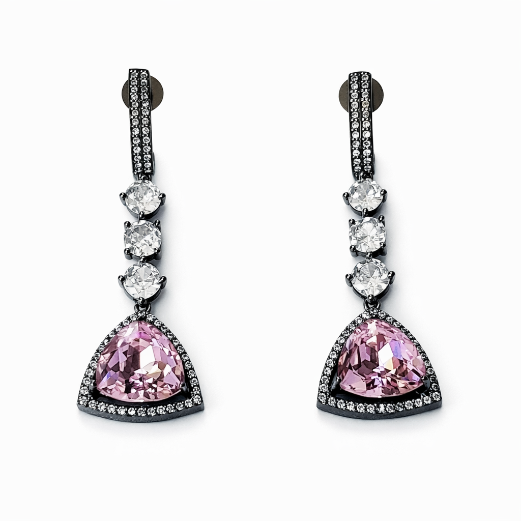Light Pink Rose Swarovski Crystal American Diamond Victorian Plated Earrings
