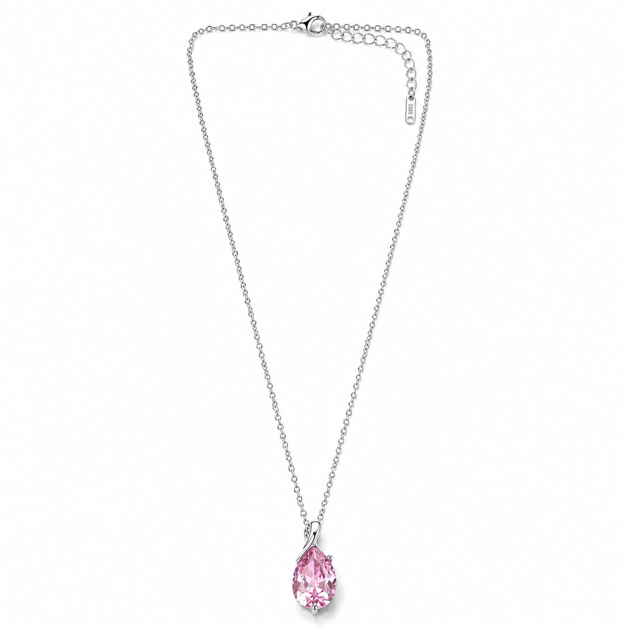 Pink Topaz Cubic Zirconia American Diamond Silver Plated Stainless Steel Necklace