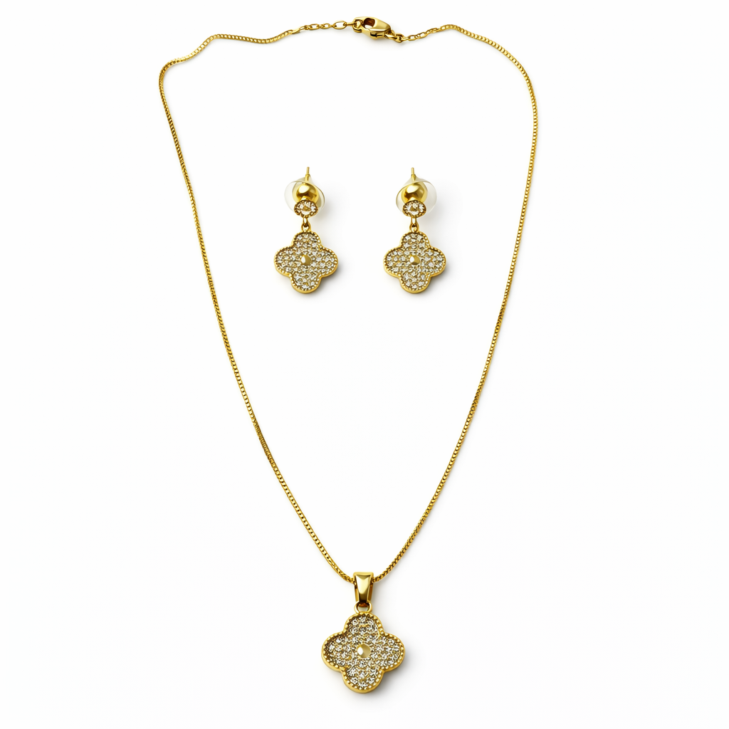 Floral Design American Diamond Gold Plated Pendant Set