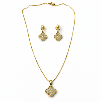 Floral Design American Diamond Gold Plated Pendant Set