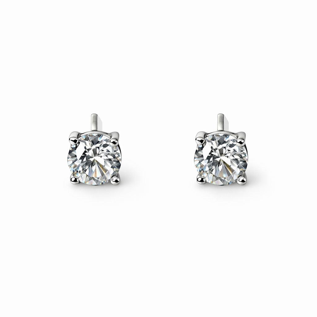 Solitaire Cubic Zirconia American Diamond Silver Plated Earrings
