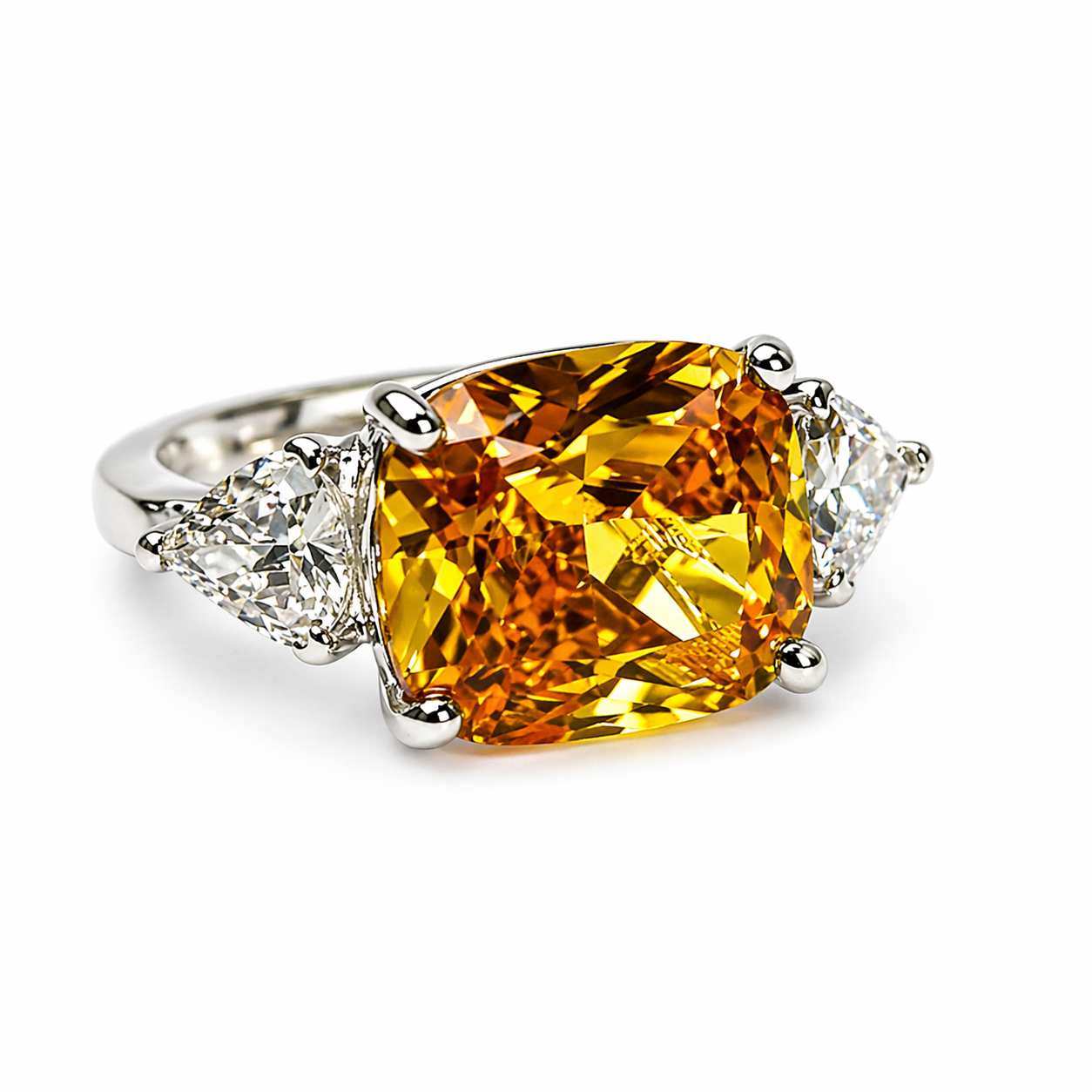 Yellow Topaz Cubic Zirconia Ice Cut American Diamond Silver Plated Adjustable Ring