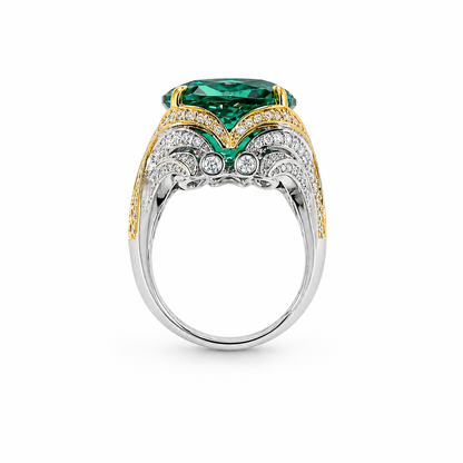 Sea Green Topaz Cubic Zirconia Ice Cut American Diamond Gold/Silver Plated Adjustable Ring